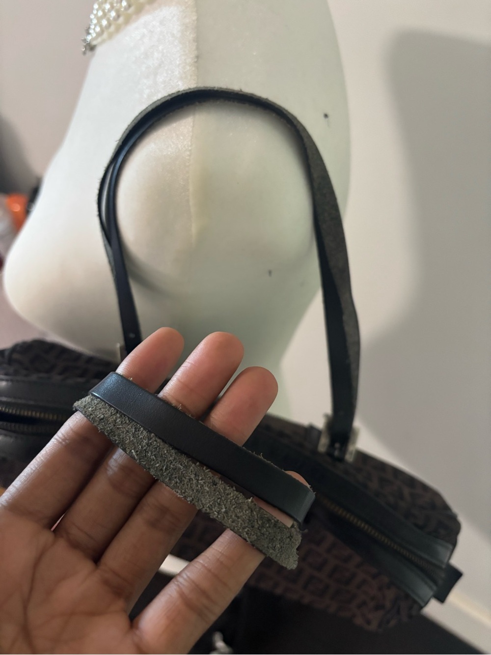 Fendi Black Leather Trim Monogram Barrel Bag (Interior View) - Picture 2 of 4